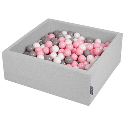 KiddyMoon Bällebad Bällepool mit bunten Bällen ∅ 7Cm  für Babys Kinder Quadrat, hellgrau:weiß/grau/rosa, 90x30cm/200 Bälle