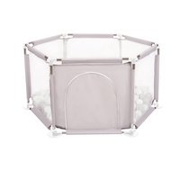 Sechseckiger Laufstall mit Bällen Laufgitter für Kinder, Grau:weiß/grau/minze, 900 Bälle