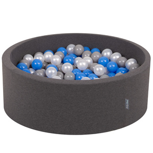 KiddyMoon Bällebad Bällepool mit bunten Bällen ∅ 7Cm  für Babys Kinder Rund, dunkelgrau:perle/grau/blau, 90 x 30 cm 300 Bälle