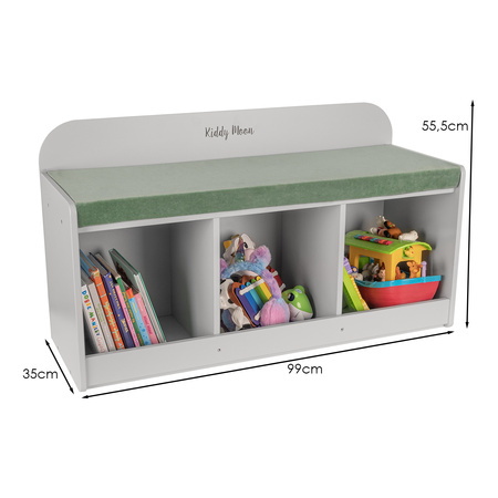 KiddyMoon Sitzbank mit Sitzfläche für Kinder Multifunktional Kindermöbel zum Sitzen Aufbewahrung Spielzeug Kind, Grau/Waldgrün, UNI