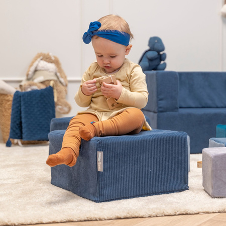 KiddyMoon Set aus Zwei Weichen Kinderpuffen Für Kinder Leichte und Vielseitige Sitzkissen Gerippter Stoff Abnehmbarer Bezug Perfekt für Spielen und Entspannen, dunkelblau, Puff