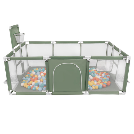 Laufstall Baby Großer Spielplatz mit Bällen Laufgitter für Kinder, grün:weiß/gelb/orange/babyblau/türkis, 100 Bälle