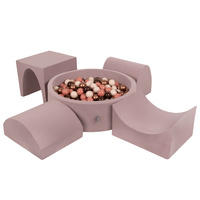 KiddyMoon Spielplatz aus Schaumstoff mit Rund Bällebad (300 Bälle) Ballgruben für Babys Spielbad Hindernisläufen, Hergestellt in der EU, erikafarben:braun/kupferrot/pastellbeige/lachsfarben, Bällebad (300 Bälle) + Version 1