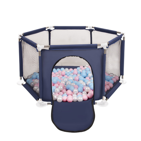 Sechseckiger Laufstall mit Bällen Laufgitter für Kinder, Blau:babyblau/puderrosa/perle, 100 Bälle