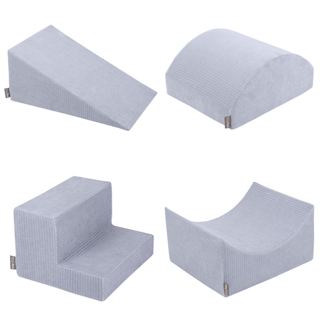 KiddyMoon Spielplatz Aus Schaumstoff Für Kinder mit Bälle Waschbare Bezug, dunkelgrau: perle/grau/transparent/babyblau, Bällebad (300 Bälle) + Version 5