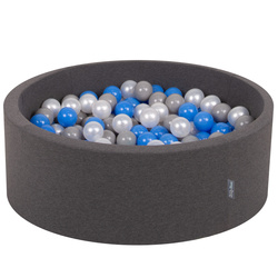 KiddyMoon Bällebad Bällepool mit bunten Bällen ∅ 7Cm  für Babys Kinder Rund, dunkelgrau:perle/grau/blau, 90x30cm/200 Bälle