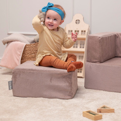 KiddyMoon Set aus Zwei Weichen Kinderpuffen Für Kinder Leichte und Vielseitige Sitzkissen Gerippter Stoff Abnehmbarer Bezug Perfekt für Spielen und Entspannen, dunkelbeige, Puff