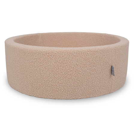 KiddyMoon Bällebad für Baby mit Teddy-Plüsch, Größere 7 cm Bälle für Eine Vollere Füllung, ab 8 Monaten, Abnehmbarer Bezug, Beige, 90 x 30 cm Ohne Bälle