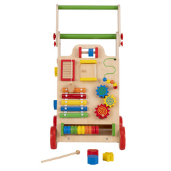 KiddyMoon Lauflernwagen aus Holz für Babys und Kleinkinder, Lauflernhilfe WK-002 Mehrfarbig, Griff Verstellbar