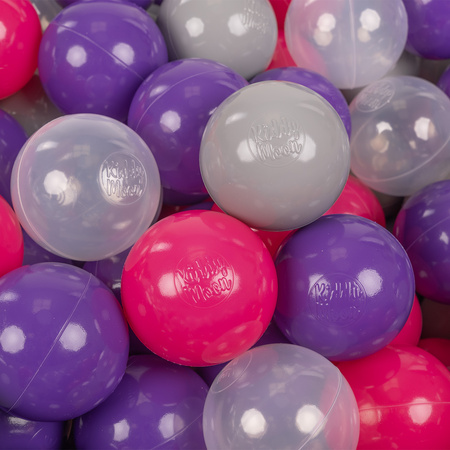 KiddyMoon Kinder Bälle für Bällebad Baby Spielbälle Plastikbälle ∅7cm Made in EU, dunkelpink/violett/transparent/grau, 50 Bälle/7cm