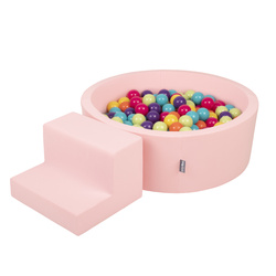 KiddyMoon Spielplatz aus Schaumstoff mit Rund Bällebad (200 Bälle) Ballgruben für Babys Spielbad Hindernisläufen, Hergestellt in der EU, pink:hellgrün/gelb/türkis/orange/dunkelpink/violet, Bällebad (100 Bälle) + Stüfchen