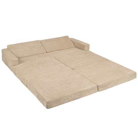 KiddyMoon Kindersofa aus Schaumstoff Spielsofa für Kinder Schlafsofa Kindersessel Sofa für Kinderzimmer Kindercouch Faltmatratze, beige, Kindersofa