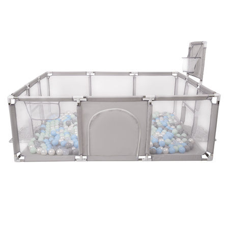 Laufstall Baby Großer Spielplatz mit Bällen Laufgitter für Kinder, Grau:perle/grau/transparent/babyblue/minze, 400 Bällen