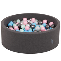 KiddyMoon Bällebad Bällepool mit bunten Bällen ∅ 7Cm  für Babys Kinder Rund, Dunkelgrau, 90 x 30 cm 200 Bälle