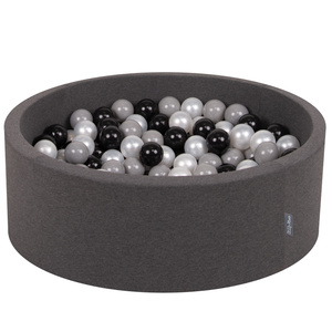 KiddyMoon Bällebad Bällepool mit bunten Bällen ∅ 7Cm  für Babys Kinder Rund, dunkelgrau:schwarz/grau/perle, 90 x 30 cm 200 Bälle