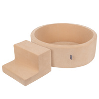 KiddyMoon Spielplatz Velvet Aus Schaumstoff Mit Samt Rund Bällebad Ballgruben Für Babys Spielbad Hindernisläufen, Hergestellt In Der EU, sandbeige:weiß/grau/minze, Bällebad (200 Bälle) + Stüfchen