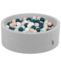 KiddyMoon Bällebad Bällepool mit bunten Bällen ∅ 7Cm  für Babys Kinder Rund, hellgrau:dunkeltürkis/pastellbeige/weiß/minze, 90 x 30 cm 200 Bälle