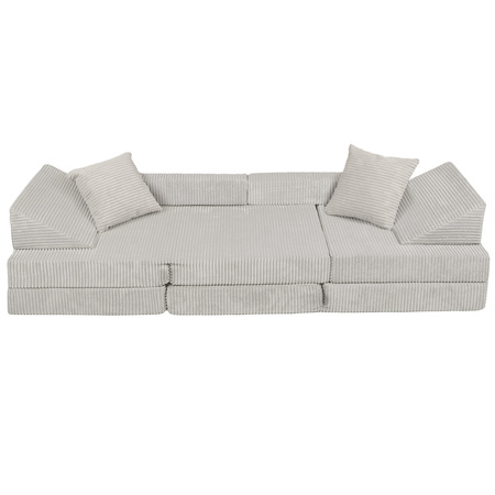 KiddyMoon Kindersofa aus Schaumstoff, Spielsofa für Kinder, Kindersessel, Sofa fürs Kinderzimmer, Kindercouch, Faltmatratze, hellgrau, Kindersofa mit 2 Kissen