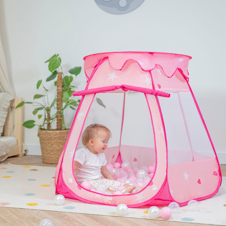 Baby Spielzelt Mit Plastikbällen Für Kinder Leicht und Kompakt ideal für Drinnen Und Draußen Fördert Sensorische Integration Schneller Aufbau, pink:puderrosa-transparent, 200 Bällen