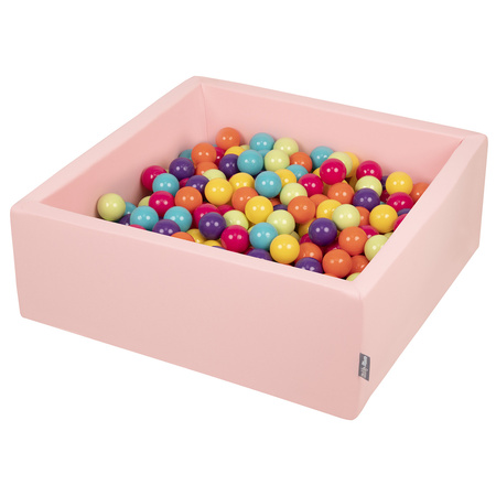 KiddyMoon Bällebad Bällepool mit bunten Bällen ∅ 7Cm für Babys Kinder Quadrat, rosa:h.grün/gelb/türkis/orange/d.pink/violet