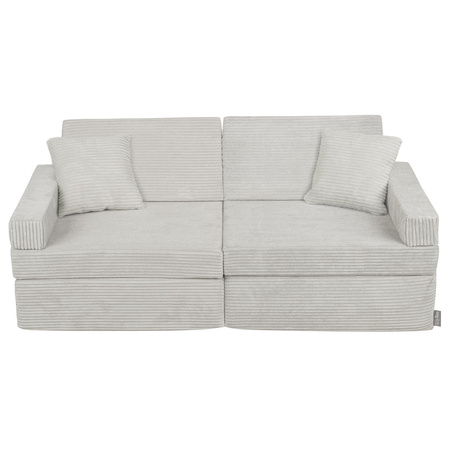 KiddyMoon Kindersofa aus Schaumstoff, Spielsofa für Kinder, Kindersessel, Sofa fürs Kinderzimmer, Kindercouch, Faltmatratze, hellgrau, Kindersofa mit 2 Kissen