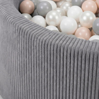 KiddyMoon Bällebad für Kinder aus Schaumstoff, weicher Rippbezug, abnehmbarer Bezug, waschbar, Dunkelgrau: Pastellbeige/Weiß/Perle/Grau, 90 x 30 cm 200 Bälle