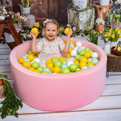 KiddyMoon Bällebad Bällepool mit bunten Bällen ∅ 7Cm  für Babys Kinder Rund, pink:weiß/grau/hellgrün/gelb, 90x30cm/300 Bälle