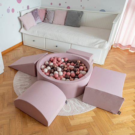 KiddyMoon Spielplatz aus Schaumstoff mit Bällebad und Bällen Hindernisläufen, erikafarben:braun/kupferrot/pastellbeige/lachsfarben, Bällebad (200 Bälle) + Version 5
