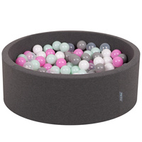 KiddyMoon Bällebad Bällepool mit bunten Bällen ∅ 7Cm für Babys Kinder Rund, Dunkelgrau, 90 x 30 cm 300 Bälle