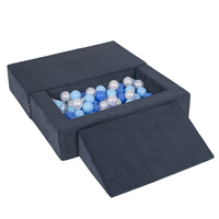 KiddyMoon Kindersofa Modular mit Weichem Zwickel und Bällen Für Kinderzimmer Bequem Vielseitig Gerippter Stoff Abnehmbarer Bezug Perfekt zum Spielen und Entspannen, dunkelblau: babyblau/blau/perle, Sofa/Zwickel + 100 Bälle