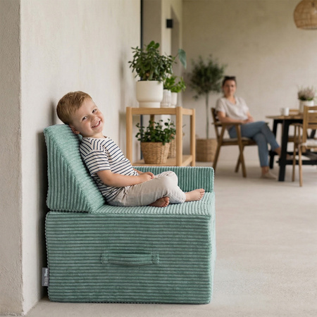 KiddyMoon Hüpfpolster für Kinder Hüpfmatratze Kindertrampolin für Zuhause Turnmatte Matratze zum Hüpfen Abnehmbarer Bezug Waschbar, Grün, Hüpfpolster + Kopfstütze und Armlehne