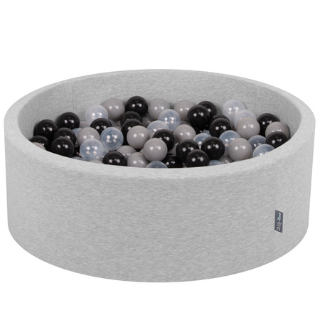 KiddyMoon Bällebad Bällepool mit bunten Bällen ∅ 7Cm  für Babys Kinder Rund, hellgrau:schwarz/grau/transparent, 90 x 30 cm 300 Bälle