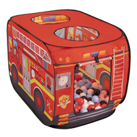 Feuerwehrauto-Zelt Kinder Spielhaus Faltzelt Pop Up Zelt Kinderzelt Indoor Outdoor Faltbar Spielhöhle Geschenk Für Jungen Mädchen Rollenspiel Abenteuer PH-500X, rot:schwarz/weiß/rot/babyblau, 100 Bälle