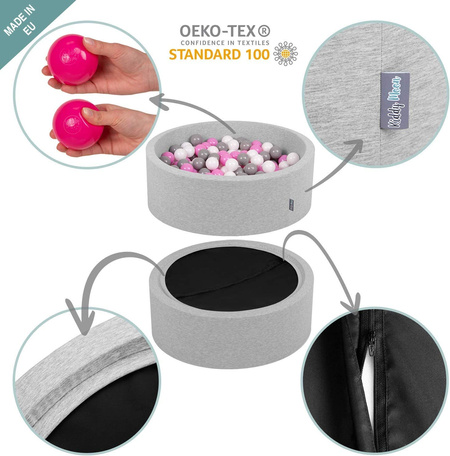 KiddyMoon Bällebad Bällepool mit bunten Bällen ∅ 7Cm  für Babys Kinder Rund, Kaffee:pastellbeige/braun/weiß, 90x30cm/200 Bälle