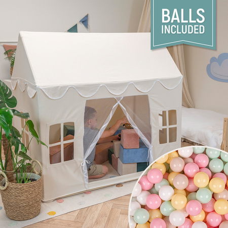 KiddyMoon Spielhaus Kinderzelt Für Kinder Kinderhaus Faltbares Design Kinder Spielzelt Indoor Kreativität Kuschelecke Kinderzelt Perfekt Für Drinnen Und Draußen Kinderzimmer, Naturfarbe:pastellbeige/pastellgelb/weiß/minze/puderrosa, 400 Bälle