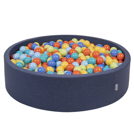 KiddyMoon Rund Bällebad Bällepool ∅ 7Cm Ballgruben Bunten Bällen Für Babys Spielbad Kleinkinder, Hergestellt in der EU, dunkelblau:hellgrün/orange/türkis/blau/babyblau/gelb, 120x30cm/200 Bälle