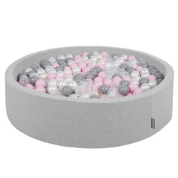 KiddyMoon Rund Bällebad Bällepool ∅ 7Cm Ballgruben Bunten Bällen Für Babys Spielbad Kleinkinder, Hergestellt in der EU, hellgrau:perle-grau-transparent-puderrosa, 120x30cm/1000 Bälle