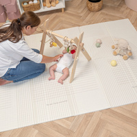 KiddyMoon Babymatte Zweiseitige Krabbelmatte Schaumstoffmatte Für Kinder Kindermatte Kindgerechte Muster Spielplatz Entwicklung Sicherer Und Bequemer Ideal Für Drinnen Und Draußen, Beige-Streifen, 150x200x1cm