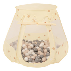 Baby Spielzelt mit Plastikbällen für Kinder Leicht und Kompakt Ideal für Drinnen und Draußen Fördert Sensorische Integration, Hellbeige: Pastellbeige/Grau/Weiß, 100 Stück
