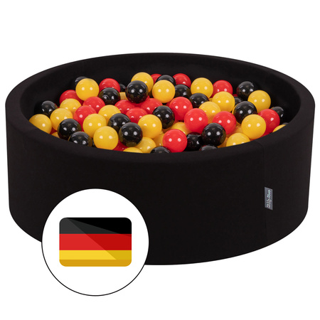 KiddyMoon Bällebad Bällepool mit bunten Bällen ∅ 7Cm  für Babys Kinder Rund, Deutschland:schwarz/rot/gelb, 90x30cm/300 Bälle