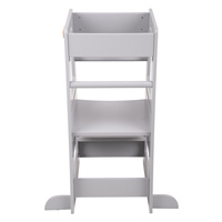 KiddyMoon Lernturm für Kinder ab 1 Jahr, Anti-Kipp-Schutz, 3-fach höhenverstellbar, Schutzbügel, Montessori Küchenhelfer, grau, 91,5x39,3x49,4