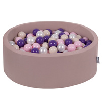 KiddyMoon Rundes Bällebad mit Bällen für Baby aus Schaumstoff, erikafarben: pastellbeige/puderrosa/perle/violett, 90 x 30 cm 200 Bälle