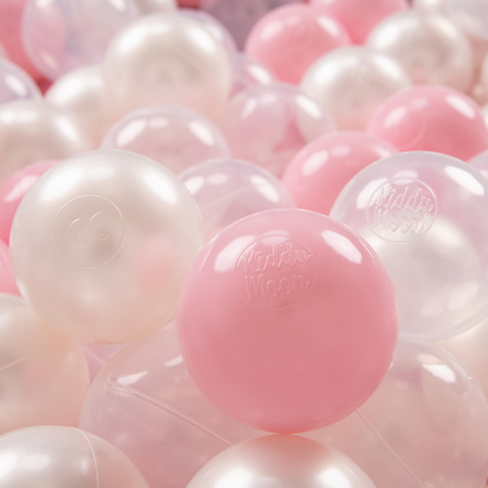 KiddyMoon Kinder Bälle für Bällebad Baby Spielbälle Plastikbälle ∅7cm Made in EU, puderrosa/perle/transparent, 50 Bälle/7cm