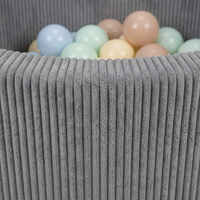 KiddyMoon Bällebad Kinder Schaumstoff rund 90 x 30 cm, Bällepool Baby ab 8 Monaten, strukturierter Rippbezug, stabile 5 cm Wände, Dunkelgrau: Pastellbeige/Pastellblau/Pastellgelb/Minze, 90 x 30 cm 200 Bälle