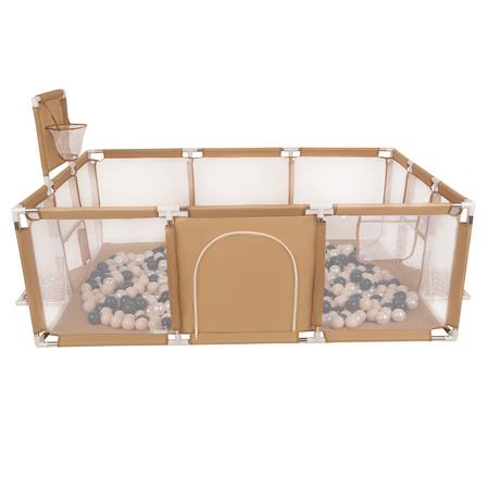 Laufstall Baby Großer Spielplatz mit Bällen Laufgitter für Kinder, beige:dunkeltürkis/pastellbeige/perle, 100 Bällen