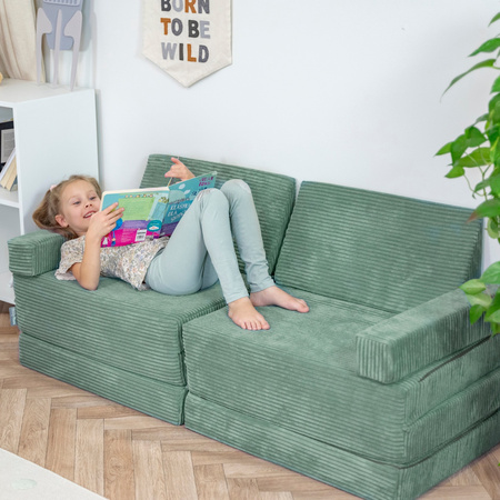 KiddyMoon Kindersofa aus Schaumstoff, Spielsofa für Kinder, Kindersessel, Sofa fürs Kinderzimmer, Kindercouch, Faltmatratze, grün, Kindersofa