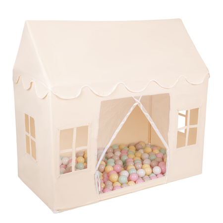 KiddyMoon Spielhaus Kinderzelt Für Kinder Kinderhaus Faltbares Design Kinder Spielzelt Indoor Kreativität Kuschelecke Kinderzelt Perfekt Für Drinnen Und Draußen Kinderzimmer, Naturfarbe:pastellbeige/pastellgelb/weiß/minze/puderrosa, 200 Bälle