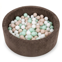KiddyMoon Bällebad für Kinder aus Schaumstoff, weicher Rippbezug, abnehmbarer Bezug, waschbar, Braun: Pastellbeige/Weiß/Minze, 90 x 30 cm 200 Bälle