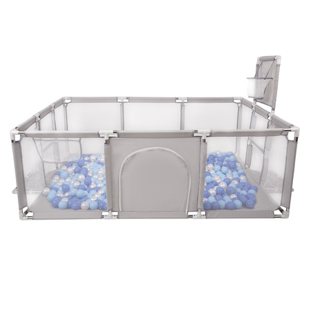 Laufstall Baby Großer Spielplatz mit Bällen Laufgitter für Kinder, Grau:blau/babyblue/perle, 100 Bälle