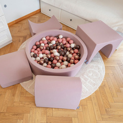 KiddyMoon Spielplatz aus Schaumstoff mit Bällebad und Bälle Hindernisläufen, erikafarben:pastellbeige/pastellgelb/weiß/minze/puderrosa, Bällebad (200 Bälle) + Version 6